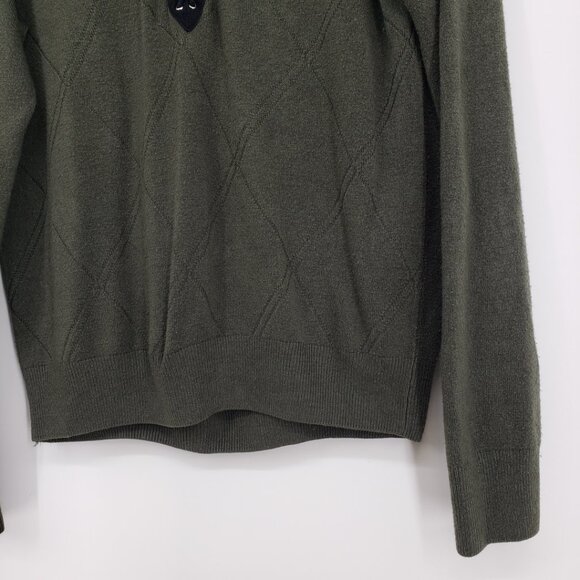 LF Furst of a Kind Lace Up Plunge Neck Sweater M Womens Upcycle Olive Green - Picture 5 of 8